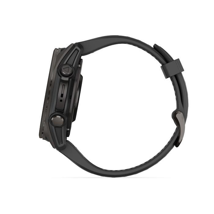 Fēnix® 8 - 43 mm, AMOLED, Sapphire, Titanio, Carbon Gray DLC con cinturino in silicone Black/pebble grey - 010-02903-21
