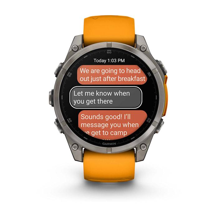 Fēnix® 8 - 47 mm, AMOLED, Sapphire, Titanium con cinturino in silicone Spark Orange/grafite