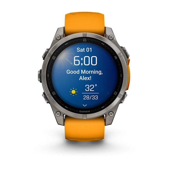 Fēnix® 8 - 47 mm, AMOLED, Sapphire, Titanium con cinturino in silicone Spark Orange/grafite