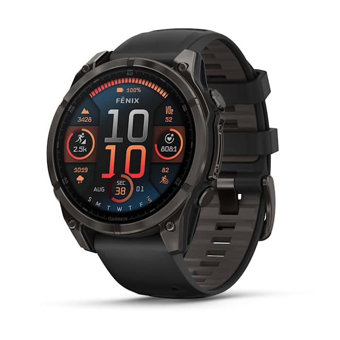 Fēnix® 8 - 47 mm, AMOLED, Sapphire, Titanio, Carbon Gray DLC con cinturino in silicone Black/pebble grey - 010-02904-21