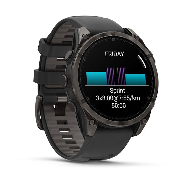 Fēnix® 8 - 47 mm, AMOLED, Sapphire, Titanio, Carbon Gray DLC con cinturino in silicone Black/pebble grey - 010-02904-21