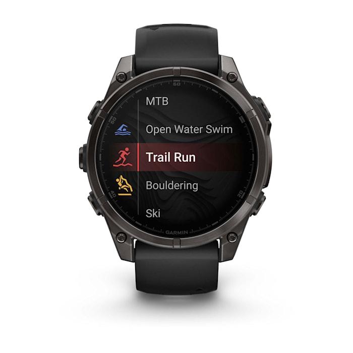 Fēnix® 8 - 47 mm, AMOLED, Sapphire, Titanio, Carbon Gray DLC con cinturino in silicone Black/pebble grey