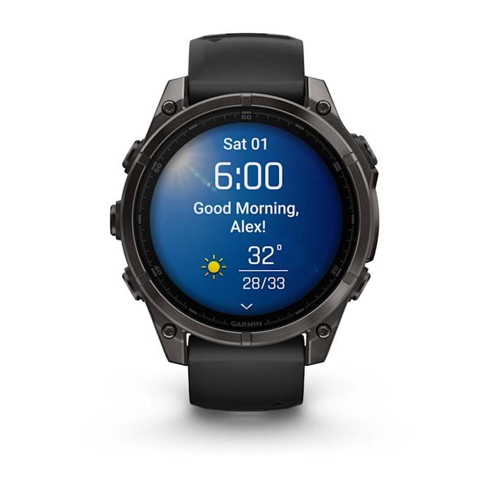 Fēnix® 8 - 47 mm, AMOLED, Sapphire, Titanio, Carbon Gray DLC con cinturino in silicone Black/pebble grey