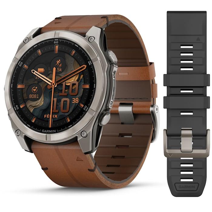 Fēnix® 8 - 51 mm, AMOLED, Sapphire, Titanium con cinturino in pelle Chestnut
