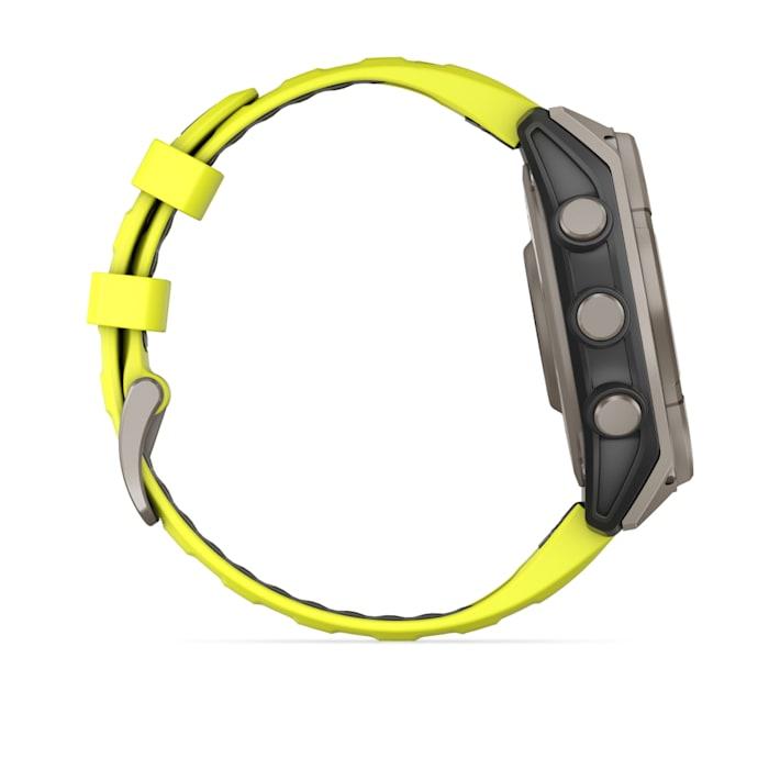 Fēnix® 8 - 47 mm, Solar, Sapphire, Titanium con cinturino Amp yellow/graphite in silicone