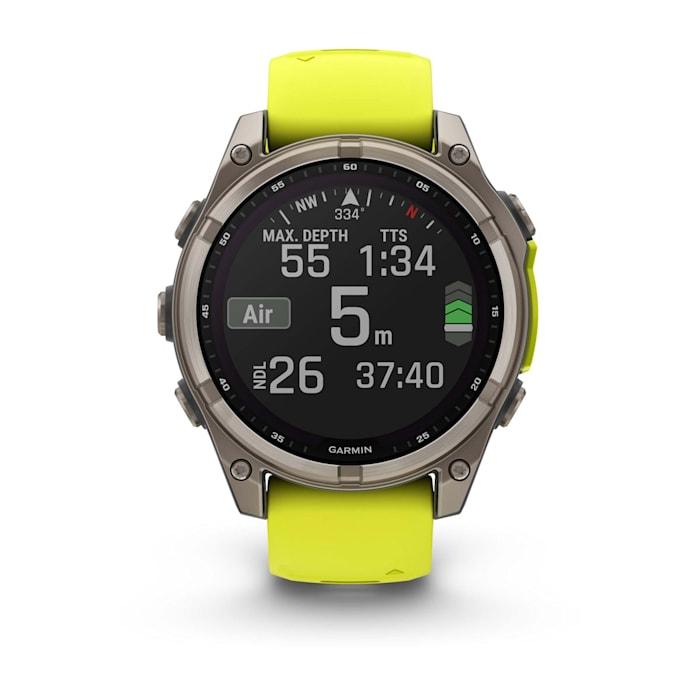 Fēnix® 8 - 47 mm, Solar, Sapphire, Titanium con cinturino Amp yellow/graphite in silicone