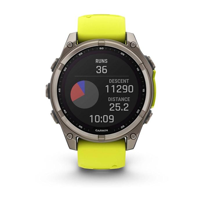 Fēnix® 8 - 47 mm, Solar, Sapphire, Titanium con cinturino Amp yellow/graphite in silicone