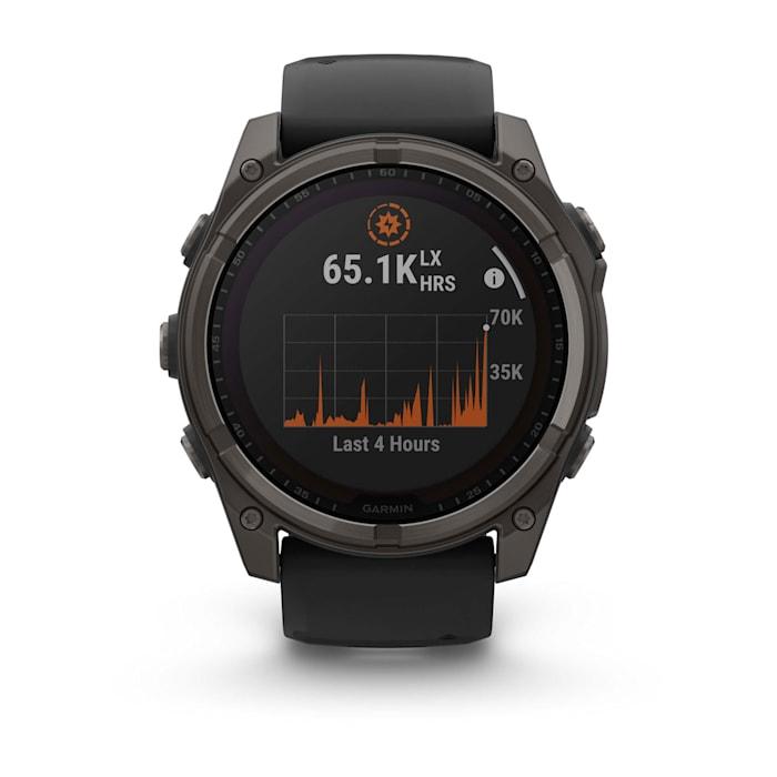 Fēnix® 8 - 51 mm, Solar, Sapphire, Titanio, Carbon Gray DLC con cinturino in silicone Black/pebble grey