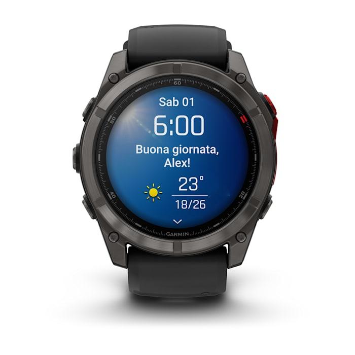 Fenix 8 – 51 mm, MicroLED, Sapphire, Titanio, Carbon Gray DLC con cinturino in silicone Black/pebble grey