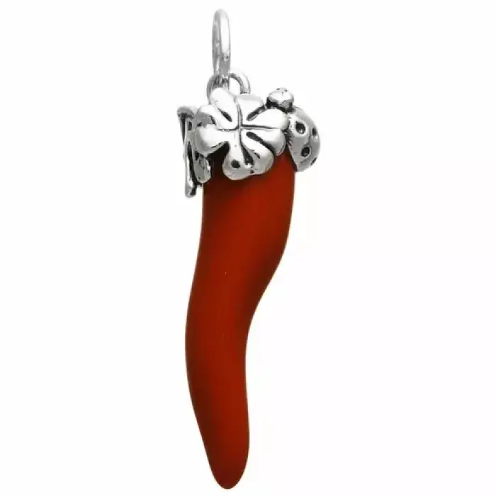Charm corno rosso quadrifoglio grande