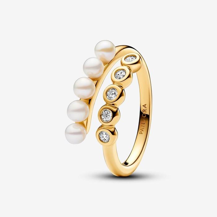 Anello Intreccio con Perle d’Acqua Dolce Coltivate e Pietre Luminose