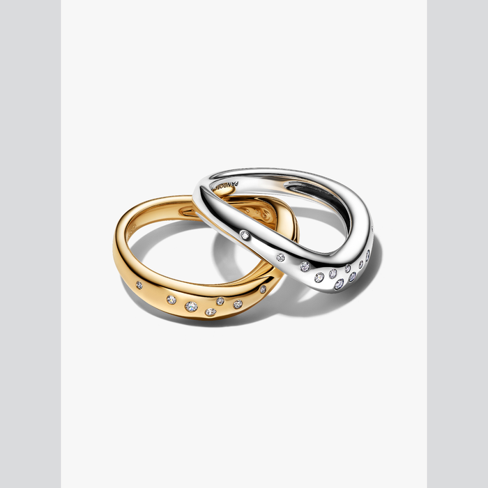 Anello Linea Sinuosa Divisibile Bicolore con Pietre Luminose