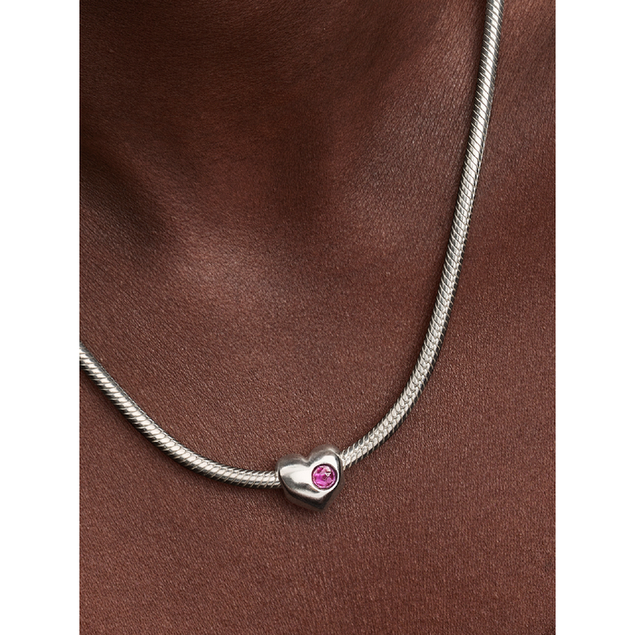 Charm Cuore con Pietra Viola Febbraio da incidere