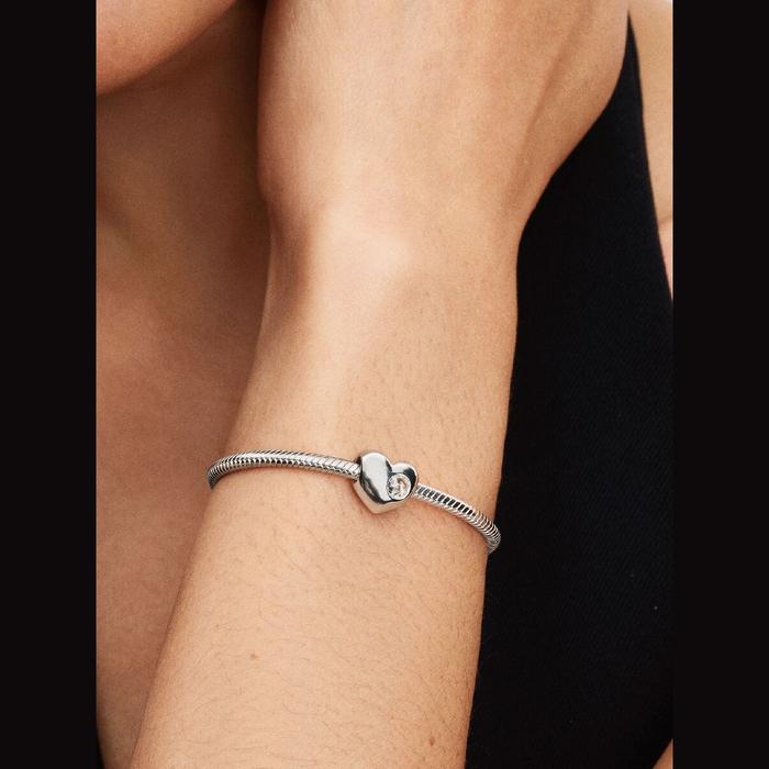 Charm Cuore con Pietra Bianca Aprile da Incidere
