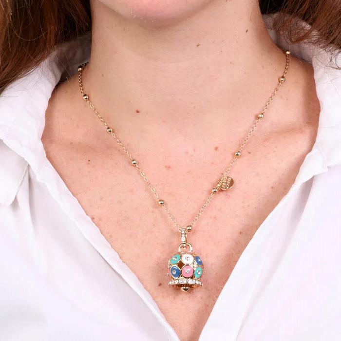 Collana in Metallo con campana a pois multicolor e zirconi grande