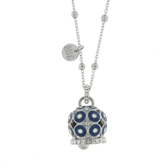 Collana in Metallo con campana a pois blu e zirconi grande