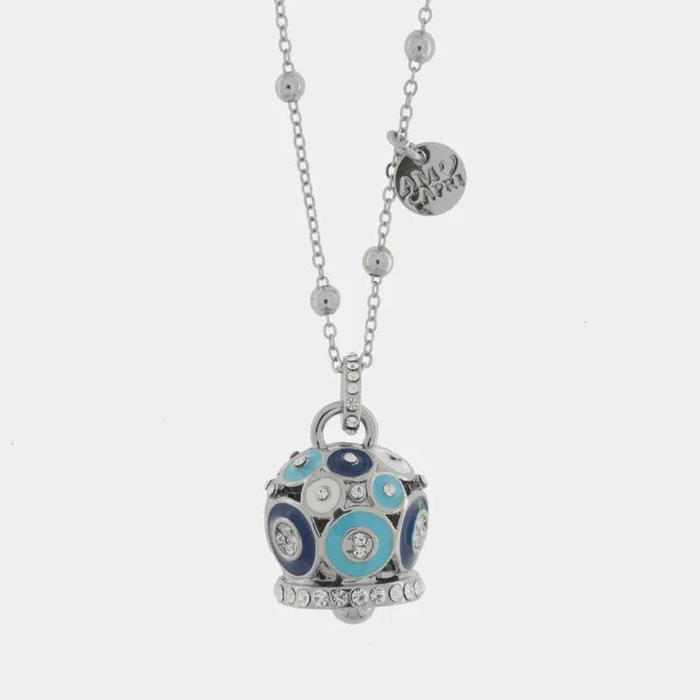 Collana in Metallo con campana a pois blu e azzurro e zirconi grande
