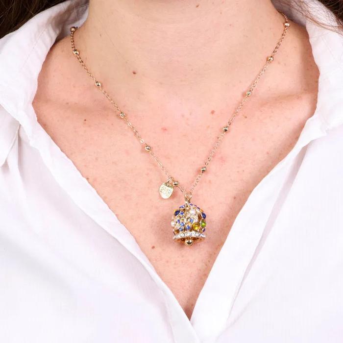 Collana in Metallo con campana e zirconi multicolor grande