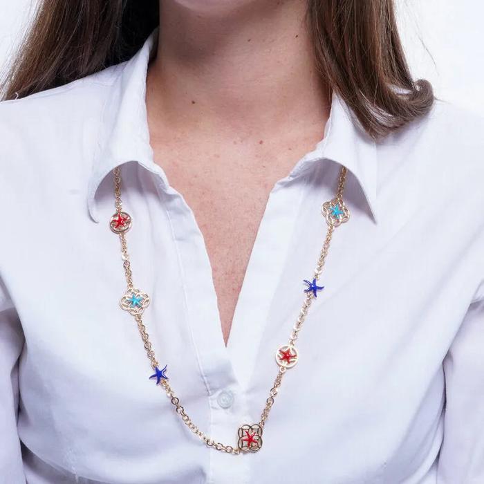 Collana in Metallo con stelle marine rosse, azzurre e blu