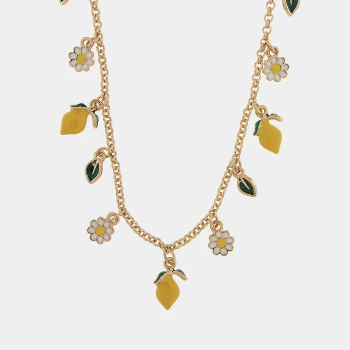 Collana in Metallo con charm a forma di limoni, arance e margherite
