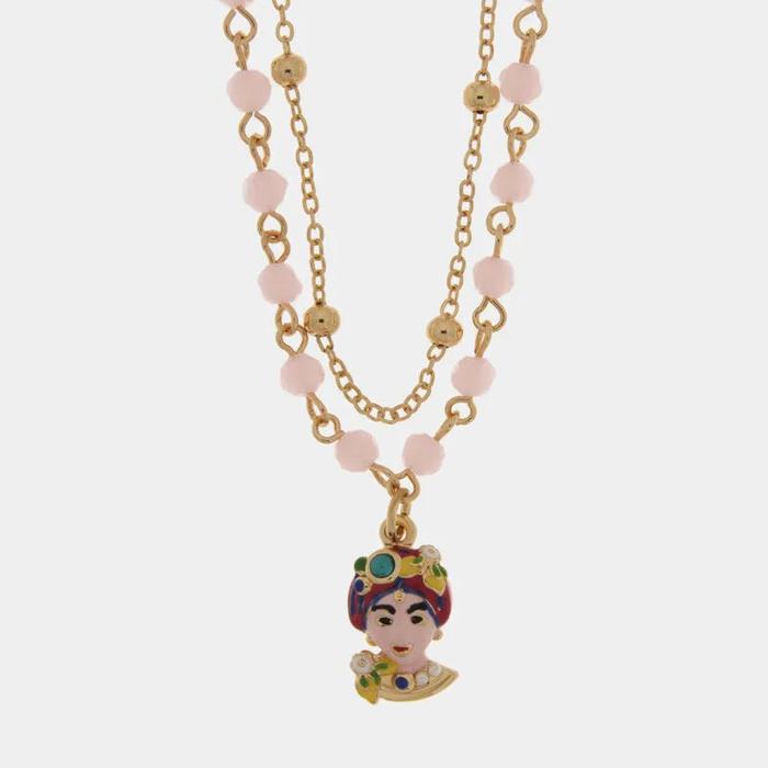 Collana in Metallo multifilo con perline rosa