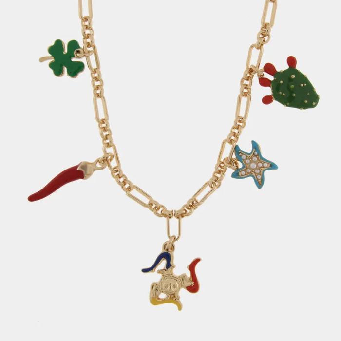 Collana in Metallo con ciondoli fico d'india e trinacri