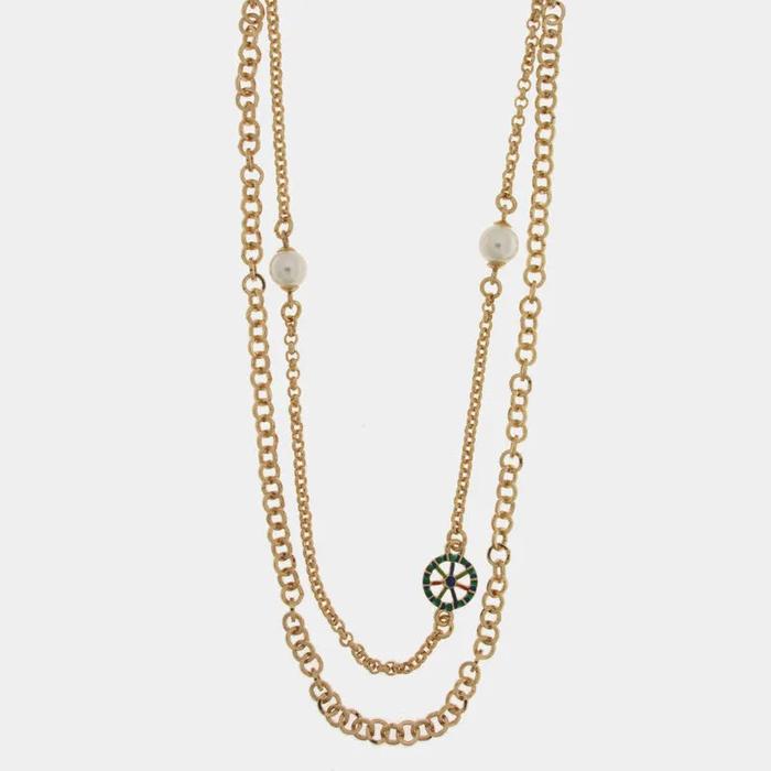 Collana in Metallo multifilo con sfere bianche