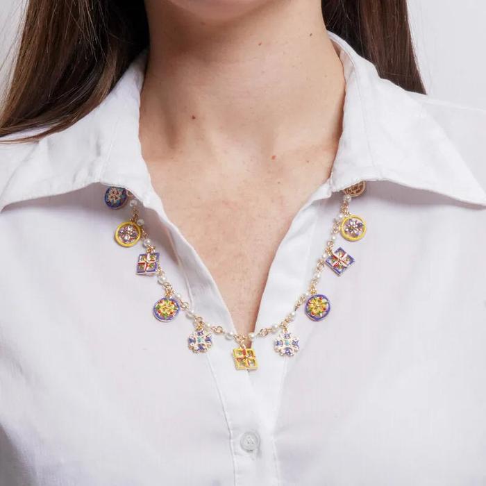 Collana in Metallo pendenti smaltati multicolore