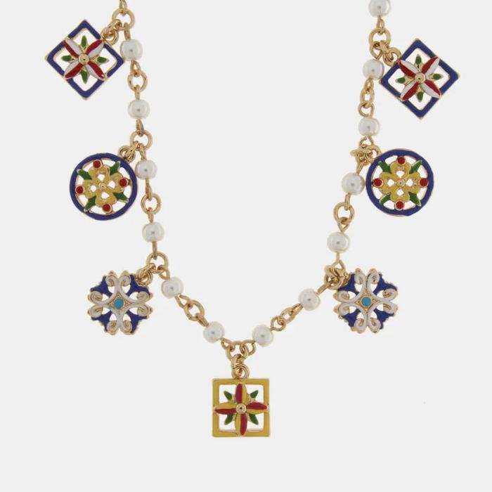 Collana in Metallo pendenti smaltati multicolore