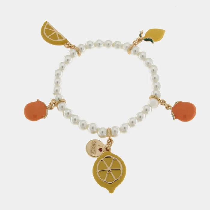 Bracciale in Metallo elastico di perline cn limoni e arance