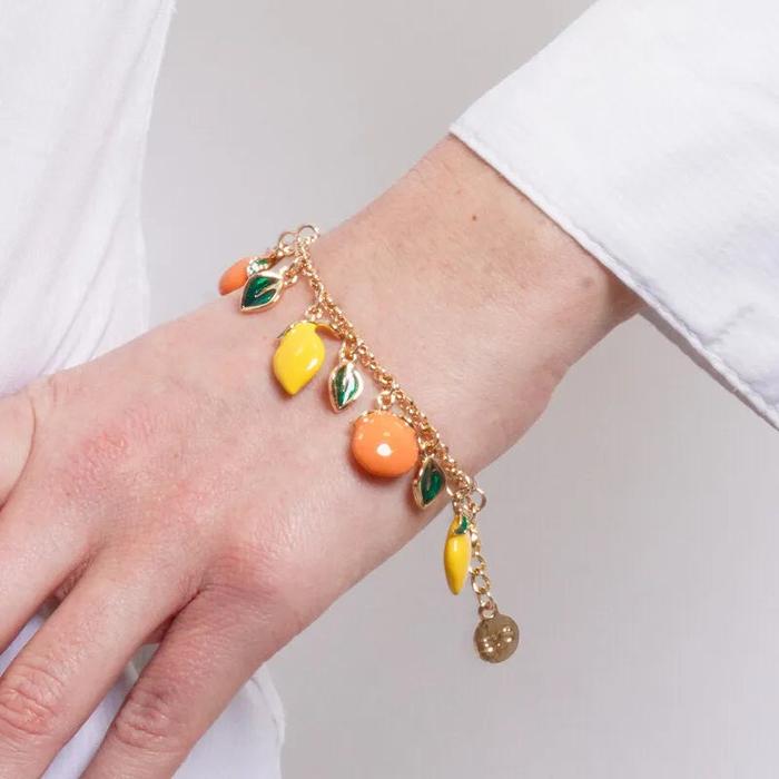 Bracciale in Metallo con limoni, arance e foglie verdi
