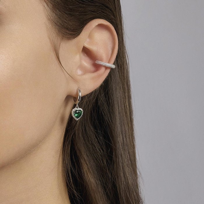 Orecchini in argento a cerchio con smeraldi sintetici taglio cuore LOVE AFFAIR