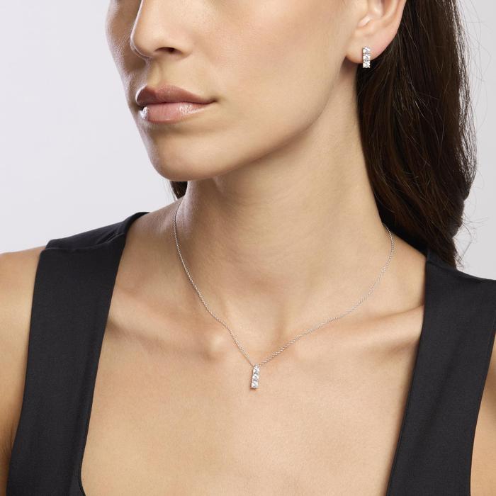 Girocollo in argento rodiato con catena forzatina e zirconi bianchi TRILOGY
