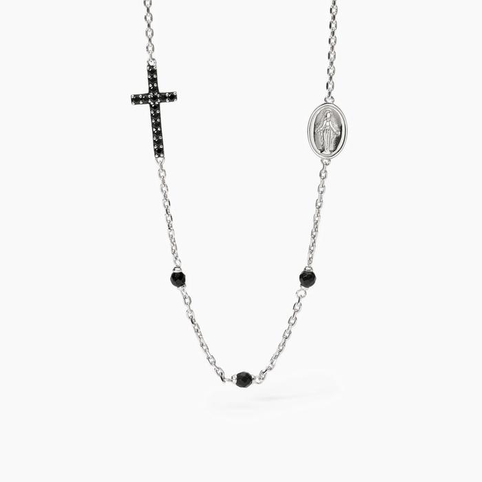 Collana uomo in argento con croce e Madonnina Mystical