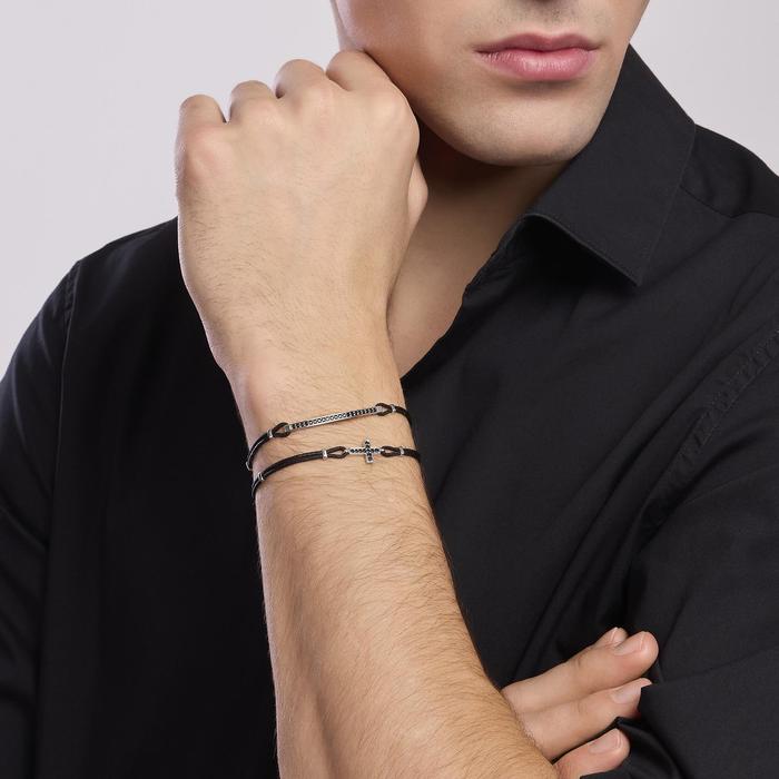 Bracciale da uomo in argento con croce e zirconi neri Mystical