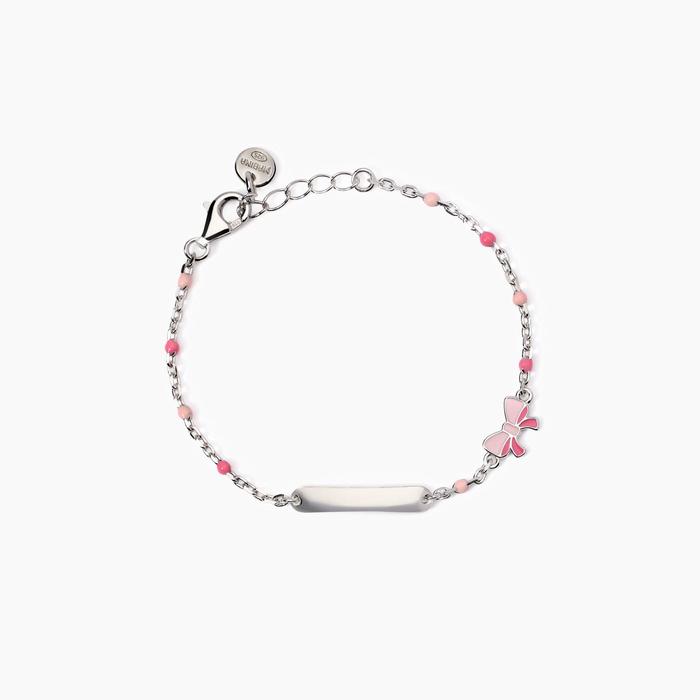 Bracciale con fiocchetto e targhetta incidibile Pink Lady-Tag