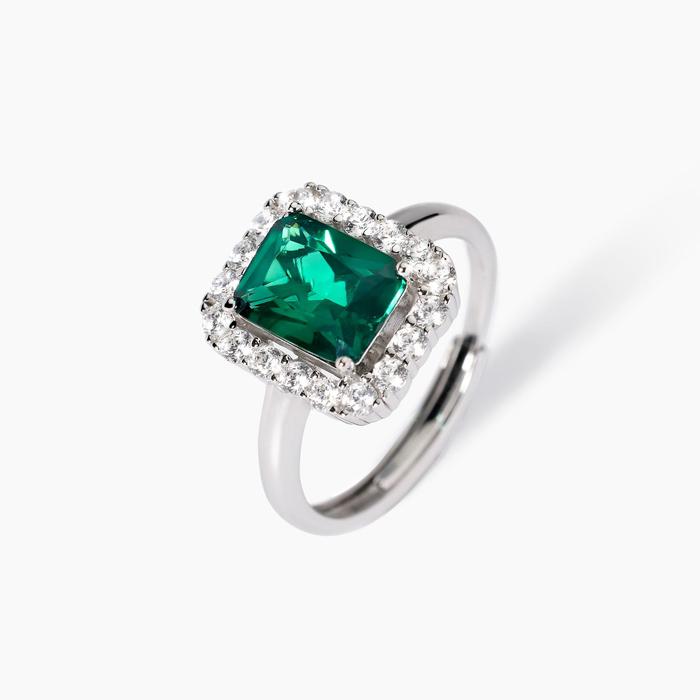 Anello con smeraldo sintetico e zirconi Desiderio Infinito