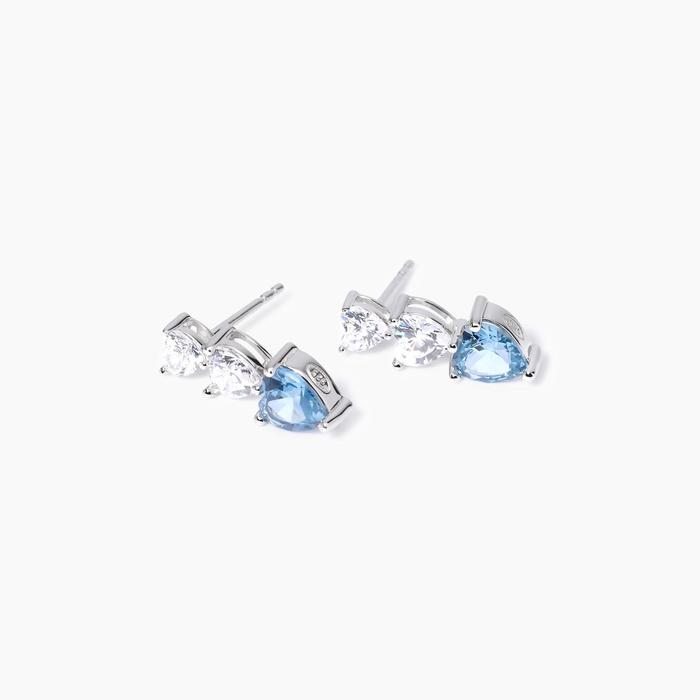 Orecchini con cuori in zirconi e acquamarina sintetica Lovely