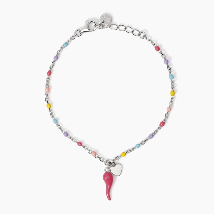 Bracciale multicolor con cornetto rosa Buena Suerte