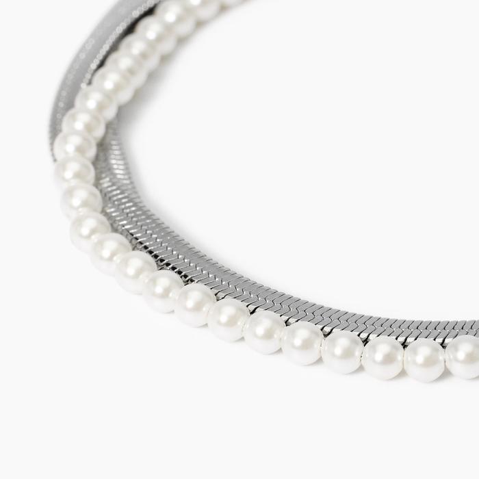 Bracciale catene e perle conchiglia in acciaio argentato Style 14