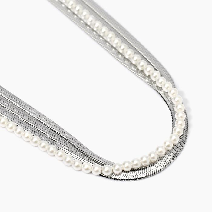 Collana girocollo in acciaio con catene e perle conchiglia Style 14