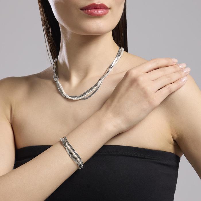 Collana girocollo in acciaio con catene e perle conchiglia Style 14