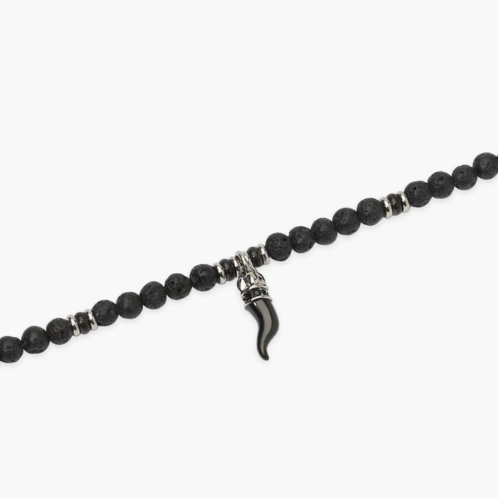 Bracciale uomo in acciaio con pietra lavica e cornetto Style 02