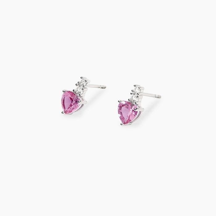 Orecchini con cuore pendente in corindone rosa sintetico ROUGE