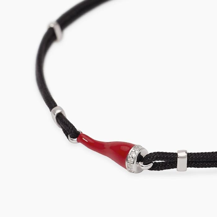 Bracciale con cornetto rosso smaltato e cordino nero IL QUATTRINO