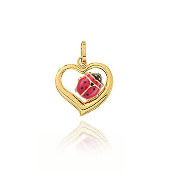 Ciondolo Cuore e Coccinella d'Oro Vero
