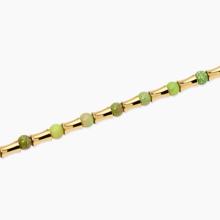 Bracciale dorato con elementi bambù e diaspri verdi Style 79