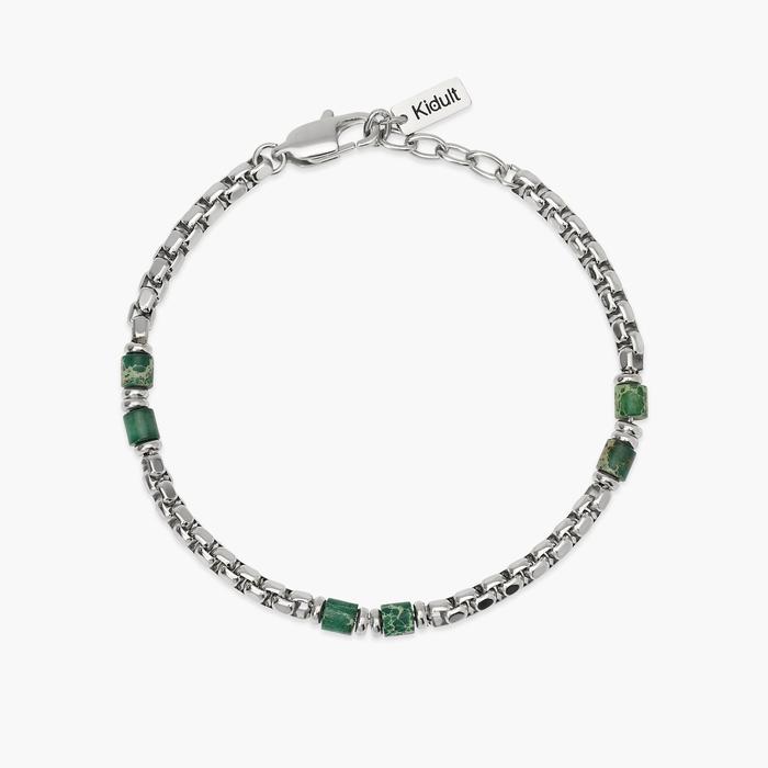 Bracciale con catena veneta e cilindri in diaspro verde Style 03