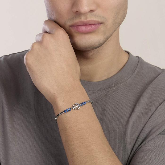 Bracciale con pietre laviche blu e ancora centrale Style 16