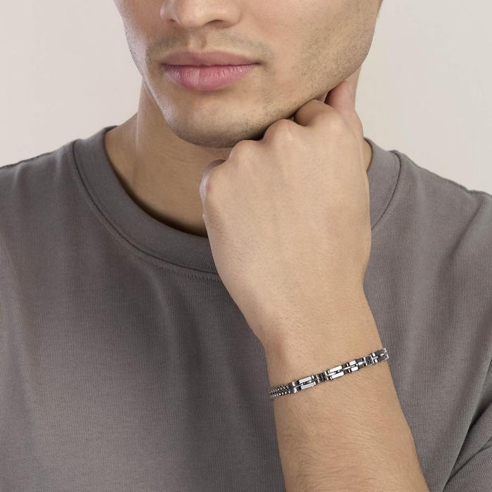 Bracciale in acciaio e ceramica nera Style 56